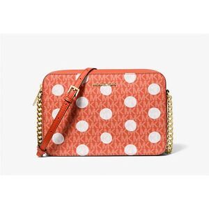 NWT~GIFTBOX~MICHAEL KORS Large Jet Set Red Clay Polka Dot Sig Logo Crossbody Bag